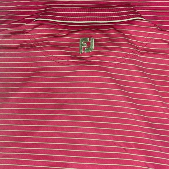 Footjoy Mens Polo Golf Shirt Size XL Pink Green Stripes Club Logo Performance - Picture 7 of 7
